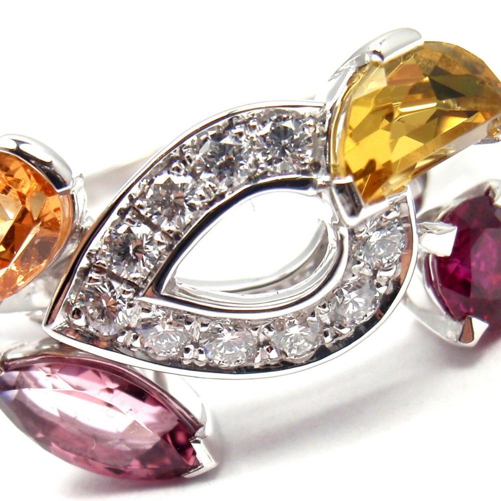 Authentic CARTIER Sorbet 18k White Gold Diamond Tourmaline Sapphire Ring Size 50 - Picture 1 of 9
